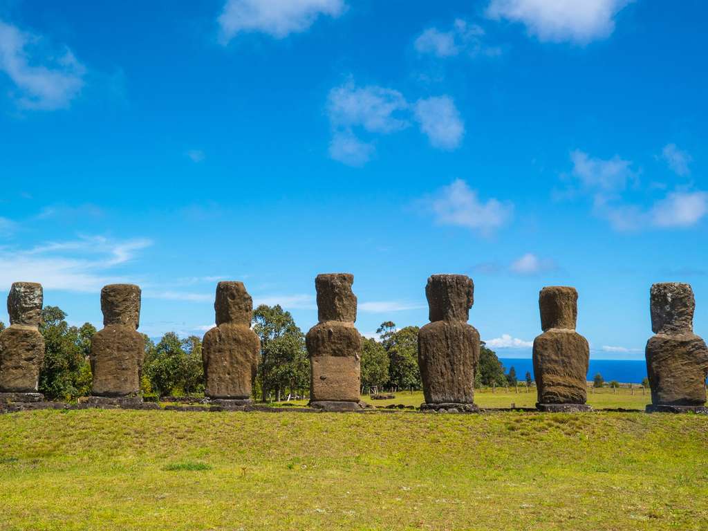 Moais Statues, Ahu Akivi, Easter Island Stock Image 